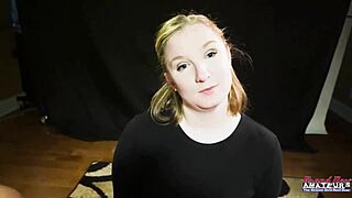 Busty blonde coed Lottie Peers takes deep doggystyle pounding on shaved pussy