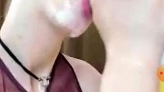 WHITE GIRL GAGS on SLOPPY DEEPTHROAT facial SPIT from milkybabes web chat!!