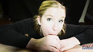 Busty blonde coed Lottie Peers takes deep doggystyle pounding on shaved pussy