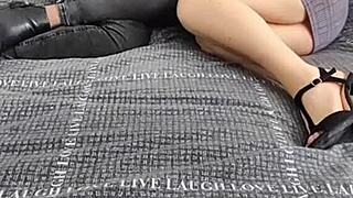 Femme Mature Explores Crossdressing Transsexual in Stockings