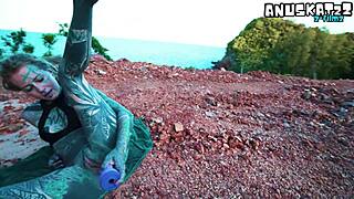 Intense dildo stretching outside asshole leads to uncontrollable pissing