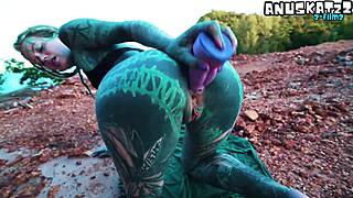 Intense dildo stretching outside asshole leads to uncontrollable pissing