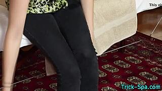 Watch sexy brunette teen get oiled massage spied on cam