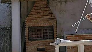 my hubby watches me flash my big ass in tight body by the pool