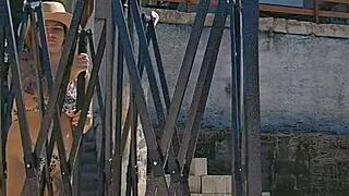 my hubby watches me flash my big ass in tight body by the pool