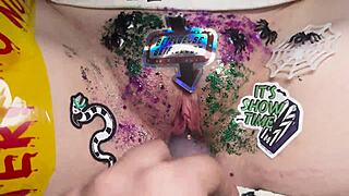 Beetlejuice Fuels Dirty Dildo Masturbation into Slapping Hot Toy Sex