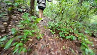 thai girl chats mushroom picking in forest secretly flashing deep woods pov