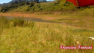 Big titted latina prostitute sucks cock outdoors then swallows cum