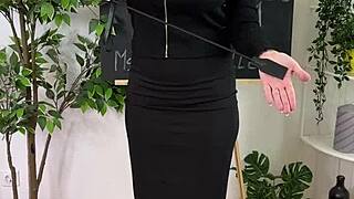 she teases in lingerie n pantyhose, whipping for bdsm teacher roleplay fun