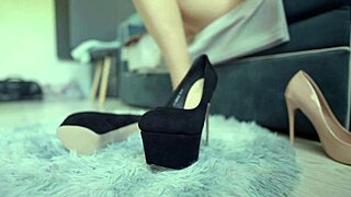 Teen Tries Perfect High Heels Stockings on Sexy Legs and Feet with Ripped Clothes