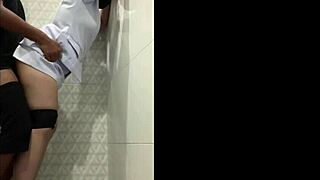 thai nurse sneaks friend into hospital bathroom for rough quickie fuck ending in hot cum in mouth?