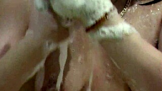 Beautiful Cute Brunette Assol Bathes with Soapy Wet Pussy Boobs