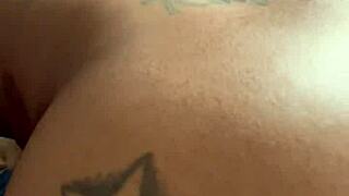 blonde slut bent over taking big black cock doggystyle until creampie floods her wet pussy