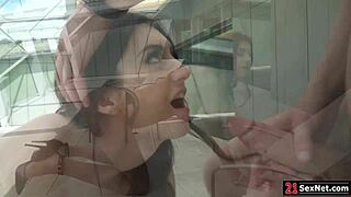 brunette girlfriend spreads cheeks for boyfriend's deep ass gaping and hard fucking