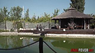 Monster BBC Pounds Big Bubble Butt Ass in Outdoor 3some Cumshot