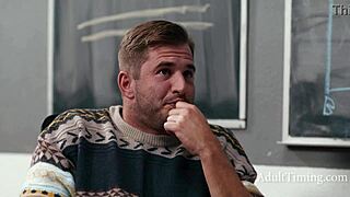 Guy Jerks to Chalkboard Boobs Before Bedding Lesbian Teacher Duo