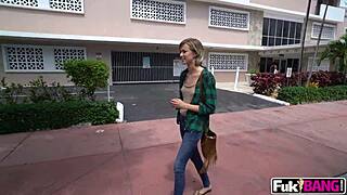 blonde teen haley reed sucks cock outdoor public facial