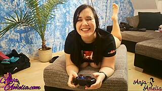 Nerd milf rips clothes for curvy footjob and feet cumshot