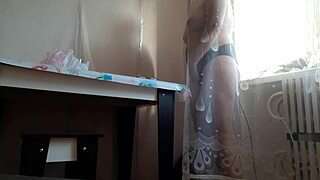 Caught stepmom masturbating big tits behind curtain orgasms