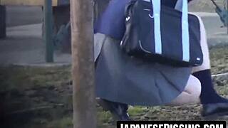 Cute japanese teen squats hairy pussy peeing hard on bathroom floor then wipes clean