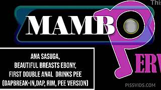 Ana Sasuga's Beautiful Ebony Breasts In First Double Anal Pee DAPBreak