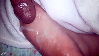 thick cumshot blasts across her slick oiled feet