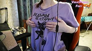 girl teases nipples to orgasm watching videos