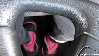 hey follow my sweaty socks and sneakers on this horny outdoor milf walk