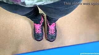 hey follow my sweaty socks and sneakers on this horny outdoor milf walk