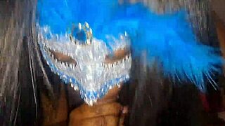 masked ebony beauty deepthroats monster cock before swallowing massive cum facial load