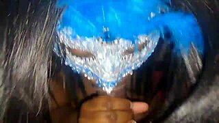 masked ebony beauty deepthroats monster cock before swallowing massive cum facial load