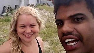 sitting back as black stud's monster cock tempts blonde big tits wife on video call