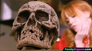 stepdad and stepdaughter cheat stepmom past halloween. deepthroat pussy licking orgasm costumes