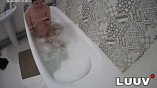 luuv elika slowly shaves those sexy legs in bathroom reality cam show