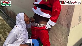 Long Dick Santa Fucks Chubby Elf's Wet Pussy Doggystyle Outdoors