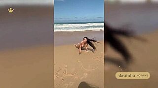 rainha hotwife goes fully nude testing liquid gel vibrator on nudist beach
