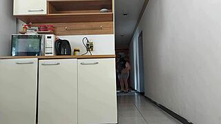 bold risky fuck with husband's friend while he showers almost caught