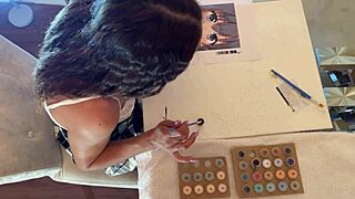 Petite curly brunette milf drops shorts flashes tight pussy ass strokes big cock?