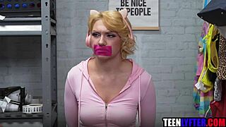 young blonde shoplifter caught and stripped bare