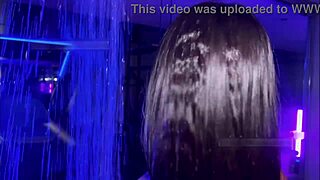 teasing her athletic body under steamy shower streams with toys