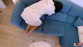 stepmom stuck on couch takes anal creampie from stepson