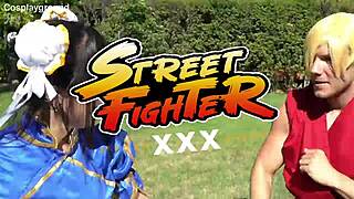 Jade Kush as Chun-Li Chained and Fucked Hard by Two Monster Cocks!