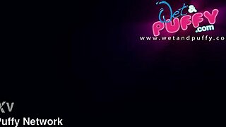 Vicky Love twerks her big puffy pussy lips in miniskirt heels close-up