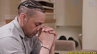 Busty babe's lips tame that massive roommate cock!