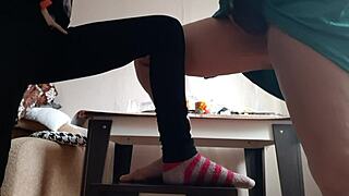 Middle-Aged Woman and Student Masturbate Intensely on Chairs