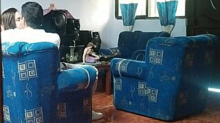 Stepsis fucks boyfriend doggystyle living room! I spy jerking off hidden!