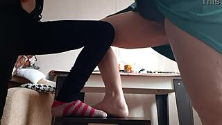 Middle-Aged Woman and Student Masturbate Intensely on Chairs