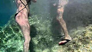 Hot milf's juicy pussy rides big cock underwater in pool sauna deepthroat frenzy