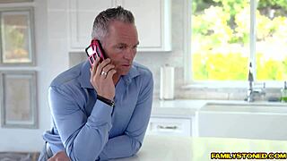 stepdad pulls out cock, jade nile deepthroats it while fingering her tight pussy 