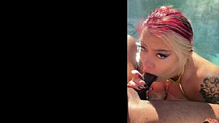 busty hotwife boston deepthroats monster bbc poolside pov sucking wet tits